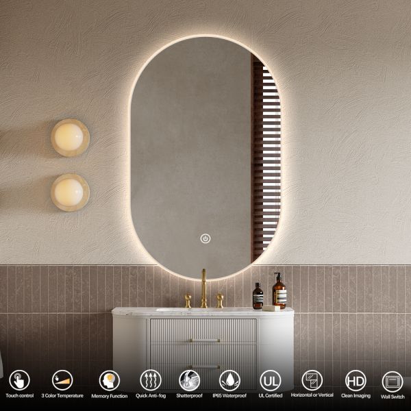 IP54 Oval LED Bathroom Mirror  , Decorative Smart Acrylic Bathroom Mirror