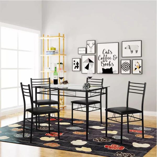 ODM Home Furniture Dining Room Sets Rectangle Glass Dining Table And 4 Chairs Set