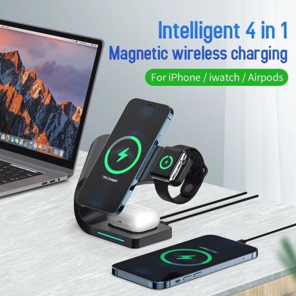 9V 2A 3 In 1 Magsafe Wireless Charger Fast Charging Station 85% For Iphone 12