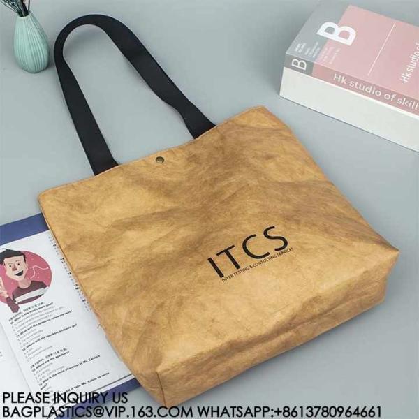 Untearable Washable Promotional Recycled Custom Logo Printed Waterproof Washable Coated Tyvek Kraft Paper Tote Bag