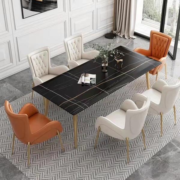 Рамка белого металла обедая стулья с ногами нержавеющей стали кроет кожей Tufted кожу сливк обедающ стулья