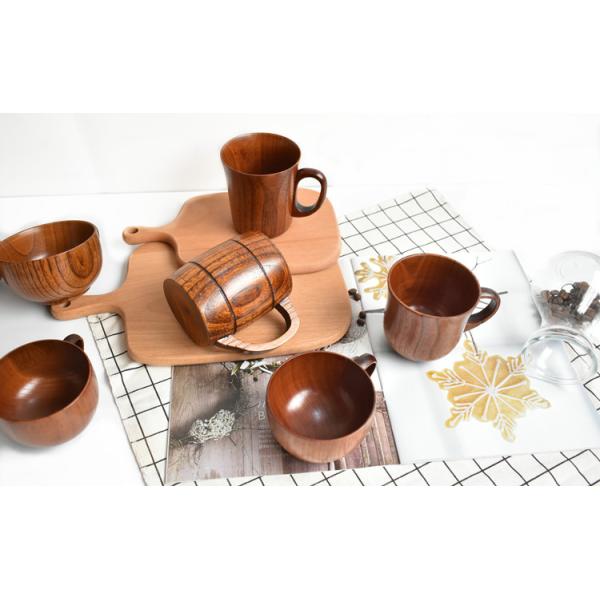 Chinese Style Burly Wooden Drinking Cups 220ML 350ML With Handle