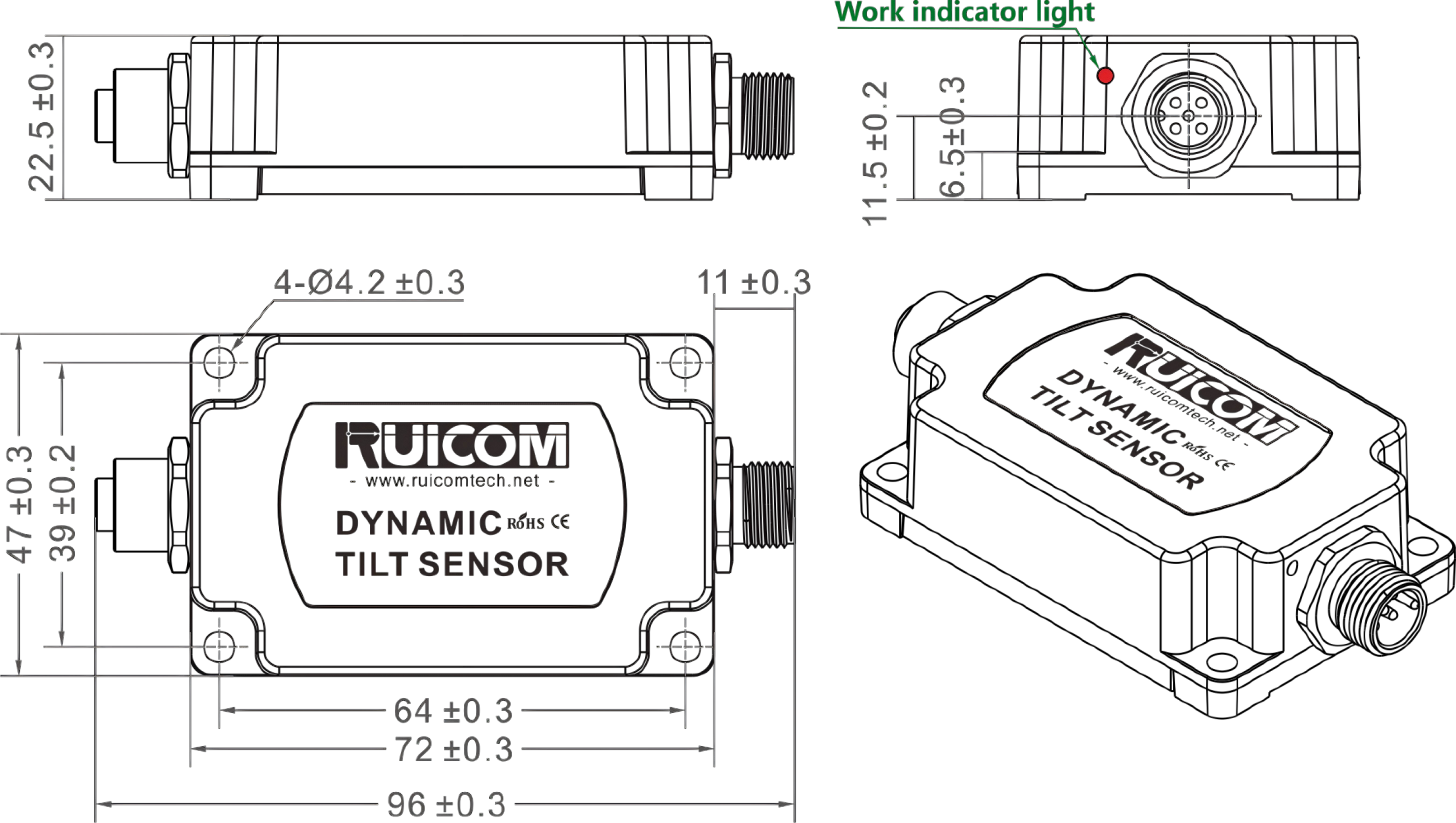 DTS6 Dynamic Inclinometer Tilt Sensor High Shock Resistant with Digital Output