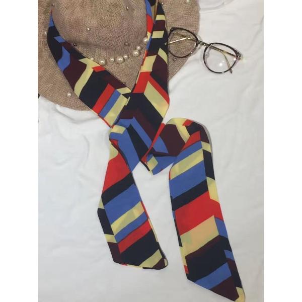 2017 wholesale assorted viscose ribbon seersucker Imitated silk neck scarf for women 8*150cm