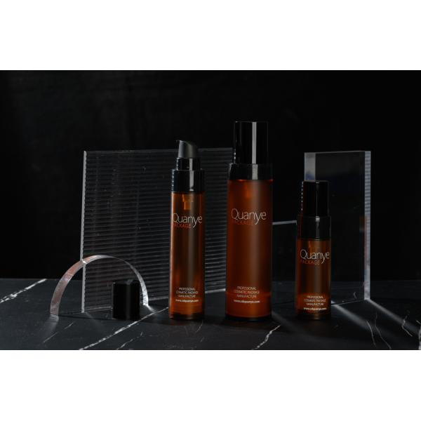 Amber Matted Airless Cosmetic Bottles cilíndrica 60ml 100ml 120ml para o soro do olho