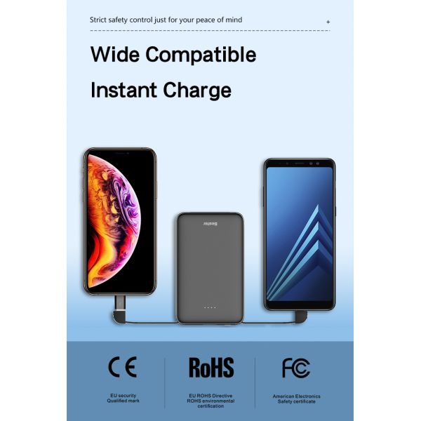 Portable Power Bank With Lighting/Type-C Cables 5000mah Utral-thin And Small Size Power Supply