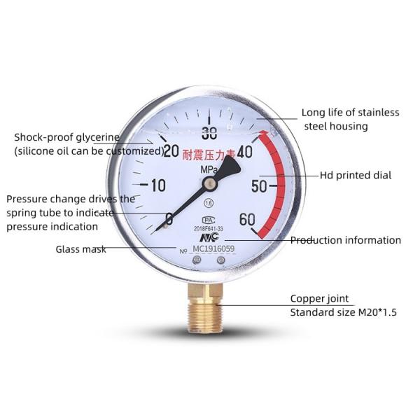 YN-100 Seismic Pressure Gauge Stainless Steel Negative Pressure Gauge