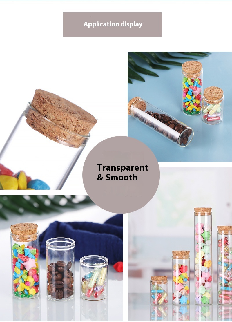 30mm Transparent Flat Mouth for Test Tube Bottle with Rose Flower Dispensing Bamboo Lid Straight Glass Candy Container