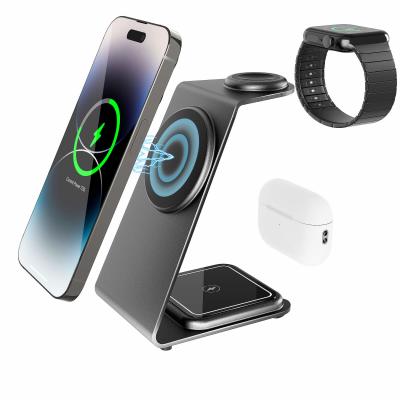 Magnétique cadeaux électroniques personnalisés 3 en 1 chargeur de bureau Magsafe 15W sans fil