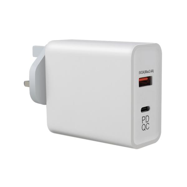 45W GaN PD Fast Charger EU Plug with 1 USB-C and 1 USB-A Port