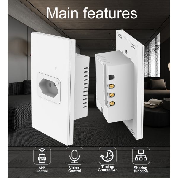 Brazil 4x2in WiFi 2.4GHz Smart Wiring Devices Touch Switch Socket Combo 240V