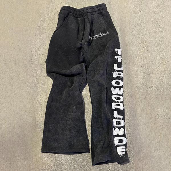 Custom Flare Sweat Pant Relaxed Trousers Sun Faded Puff Print Bootcut Acid Wash Flared Sweatpants