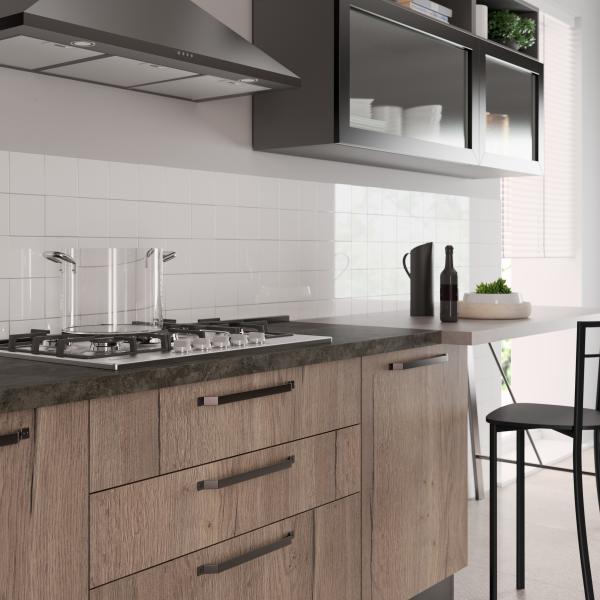 Customized Modern Wood Veneer Kitchen Cabinet Set Minimalist Kitchen System