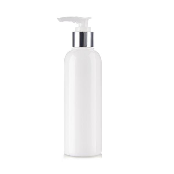 150ml White Boston Plastic Bottles With Silver Chrome Pump Lotion Top