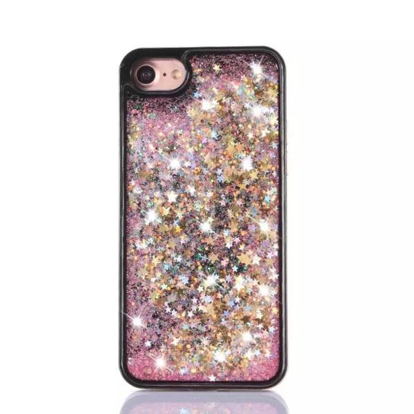 PC+TPU Star Love Sequins Color Mix Glitter Quicksand Black Border Back Cover Cell Phone Case For iPhone 7 6s Plus