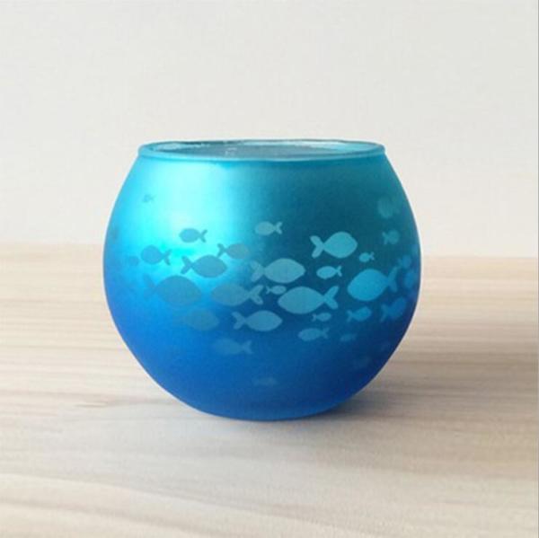 Round electroplating ball shape candle holder with fish decoration for home decor
