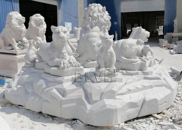 Lion Family Sculpture Marble Lions Statues White Stone Large Animals Garden Decoration