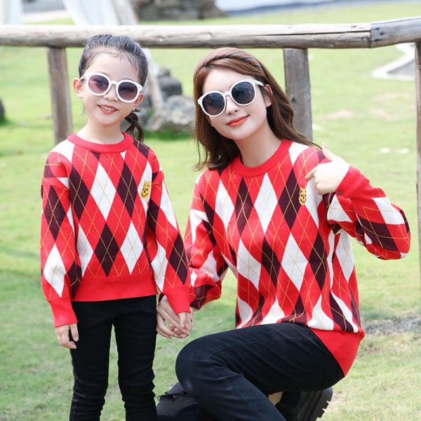 Stylish Pullover Parent-Child Sweater with Long Sleeve and Embroidery Accents for Winter season