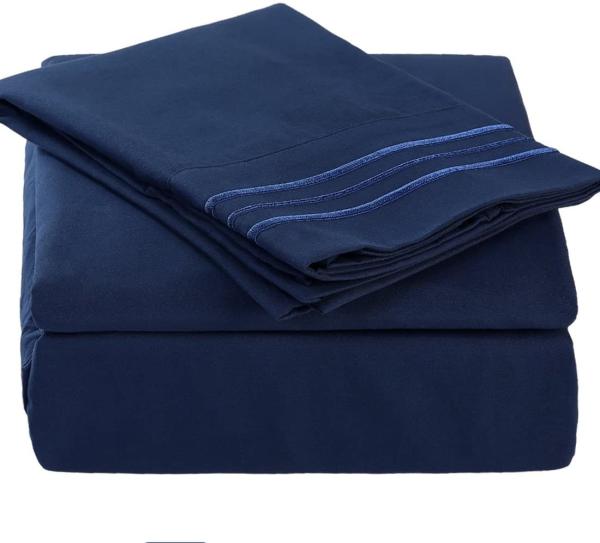 Get a Restful Sleep with 4PCS Brushed Microfiber Sheet Set Featuring 3-Line Embroidery