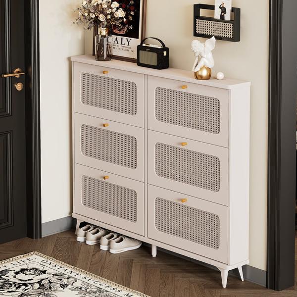 Popular Simple Ultra-Thin Tipping Bucket Rattan Shoe Storage Cabinet For Home Entrance, Exterior Door, Elevator Aisle