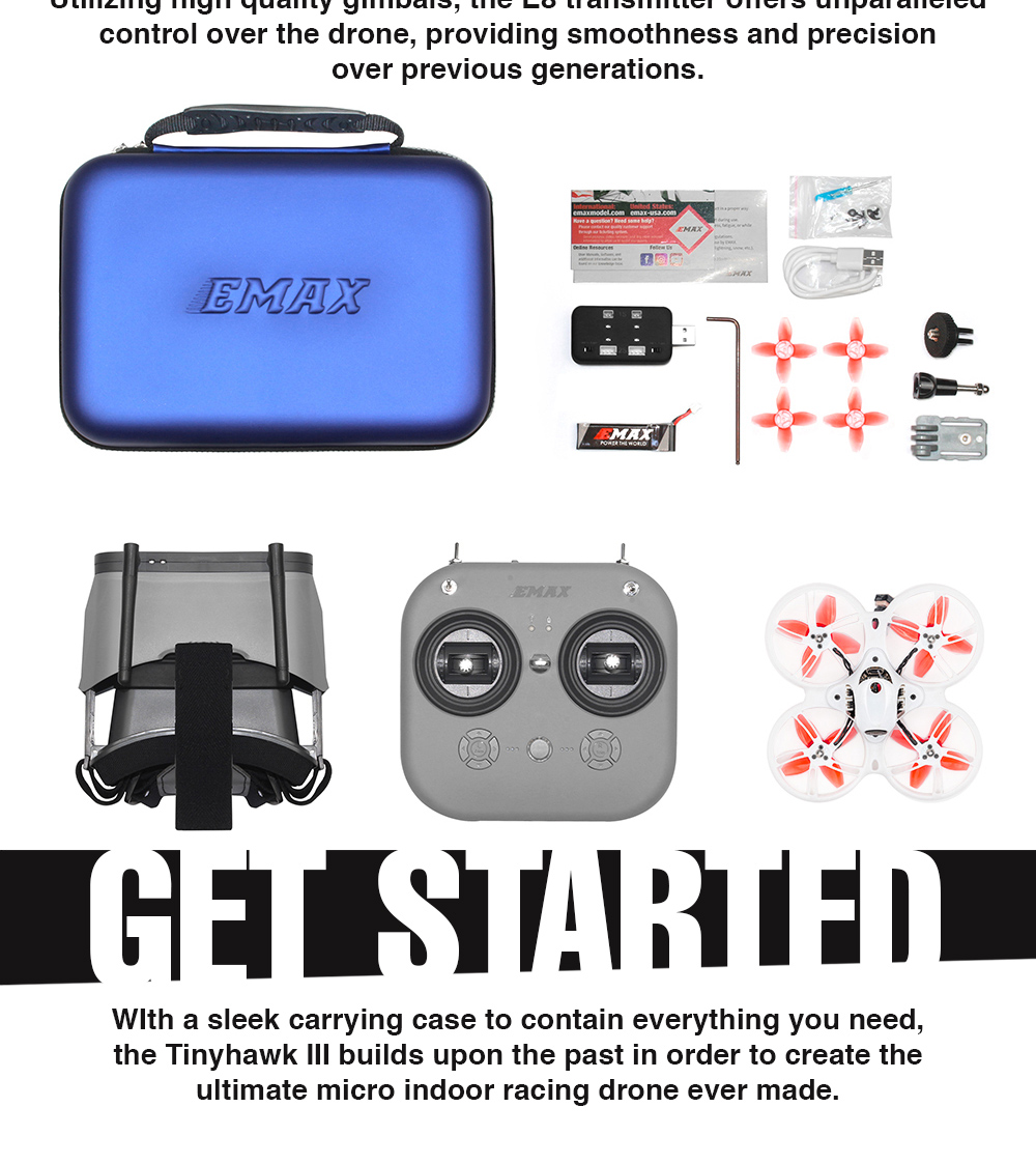 Tinyhawk Iii Rtf Kit 3 Fpv Racing Drone with F4 15000kv Runcam Nano 4 25-100-200mw Vtx 1-2s Frsky D8 Controller Goggles