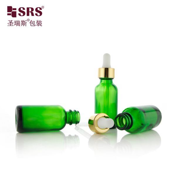 Luxury Collar 1oz 2oz Green Glass Dropper Bottle for Essential Oil