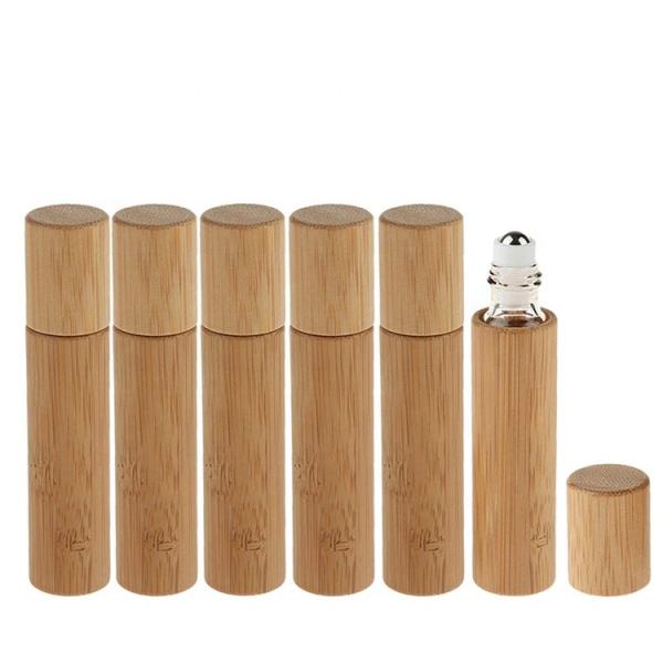 5ml Bamboo Essential Oil Roller Bottles Glass Container & Wood Cap Perfume Roll On with Stainless Steel Ball