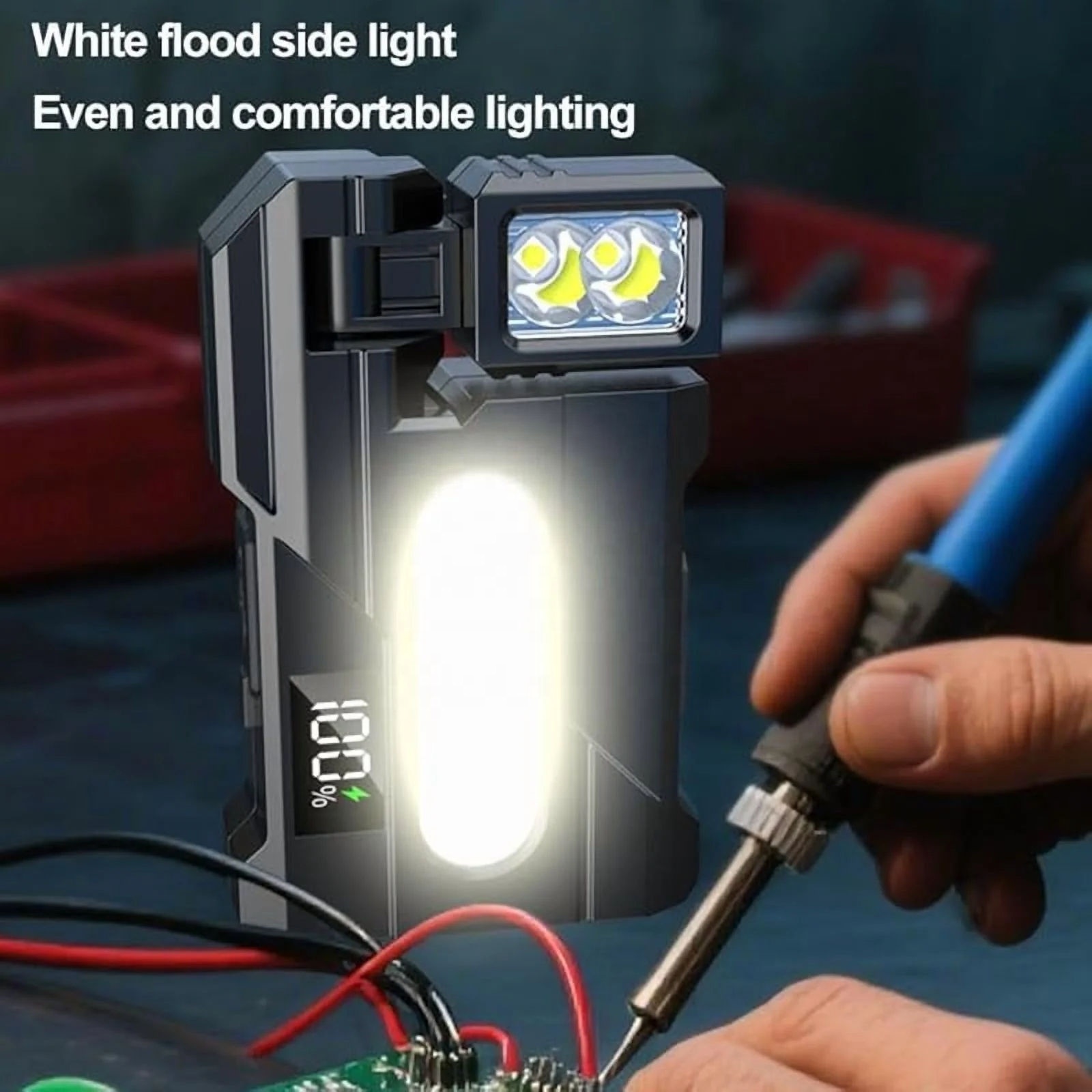 Cross-border Flashlight Work Lamp New Magnetic Work Lamp USB Charging Digital Display Multi-angle Rotatable Red and Blue Alarm