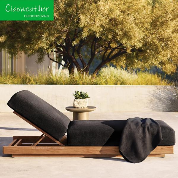 Wood Modern Villa Balcony Pool Chaise Patio Outdoor Furniture Garden Teak Sun Loungers with Waterproof Cushions
