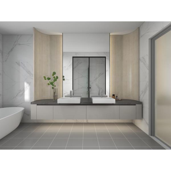 Fadior Starry Gray Stainless Steel Toilet Cabinet With Curved Light Wood Panel