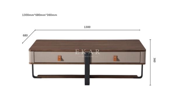 2 Drawer Wooden With Leather Rectangle Metal Frame Modern Coffee Table