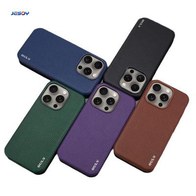 Vegan Leather Cell Phone Cover Shockproof For IPhone 16 15 Pro Max