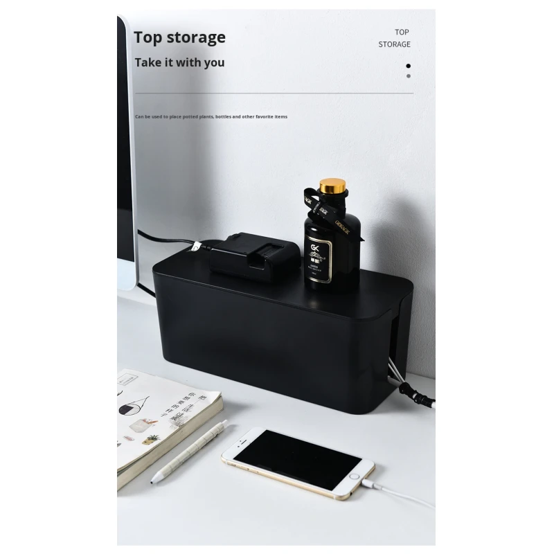 Modern PS Plastic Cable Management Box Large Desktop Organizer for Home Office Power Strip & Wire Storage