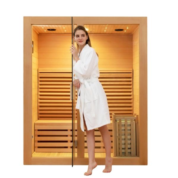 ROHS Tempered Glass 3 Person Steam Sauna Room Red Cedar