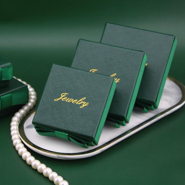 Luxury Green Color Rigid Cardboard Gold Logo Set Jewelry Gift Box With Ribbon Bow