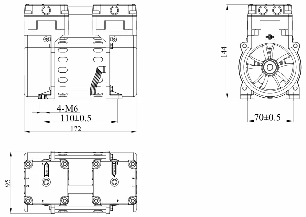 50LPM Small Oil Free Piston Vacuum Pump High Flow Rate Low Noise MVP-50V