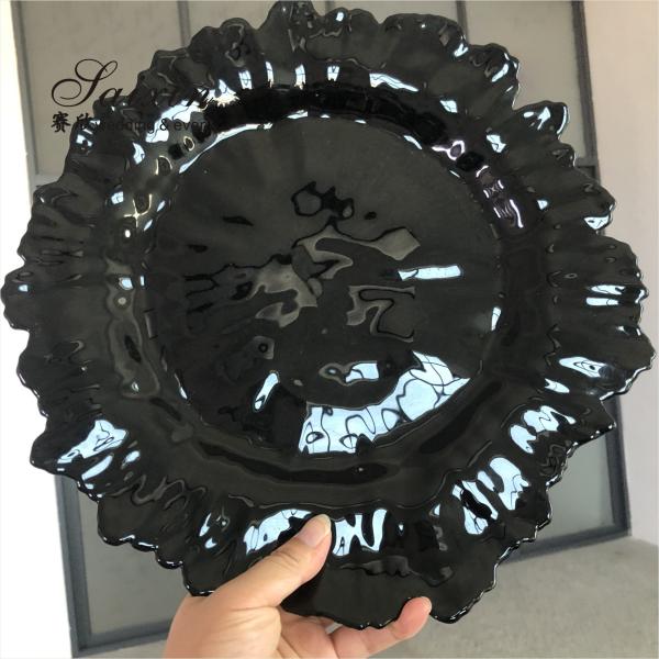 ZT-P055 Saixin Новый дизайн Черная снежинка Стеклянная зарядная тарелка для свадьбы