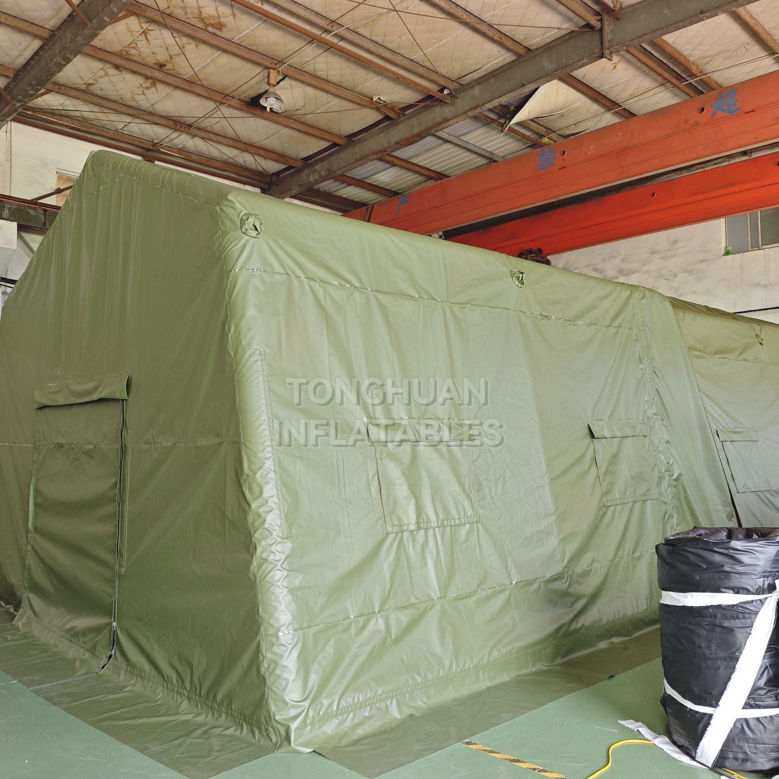 Commercial Olive Green Inflatable PVC Tent with Reinforced Air Frame Roll Up Door and Ventilation Windows for Emergency Camps Field Operations