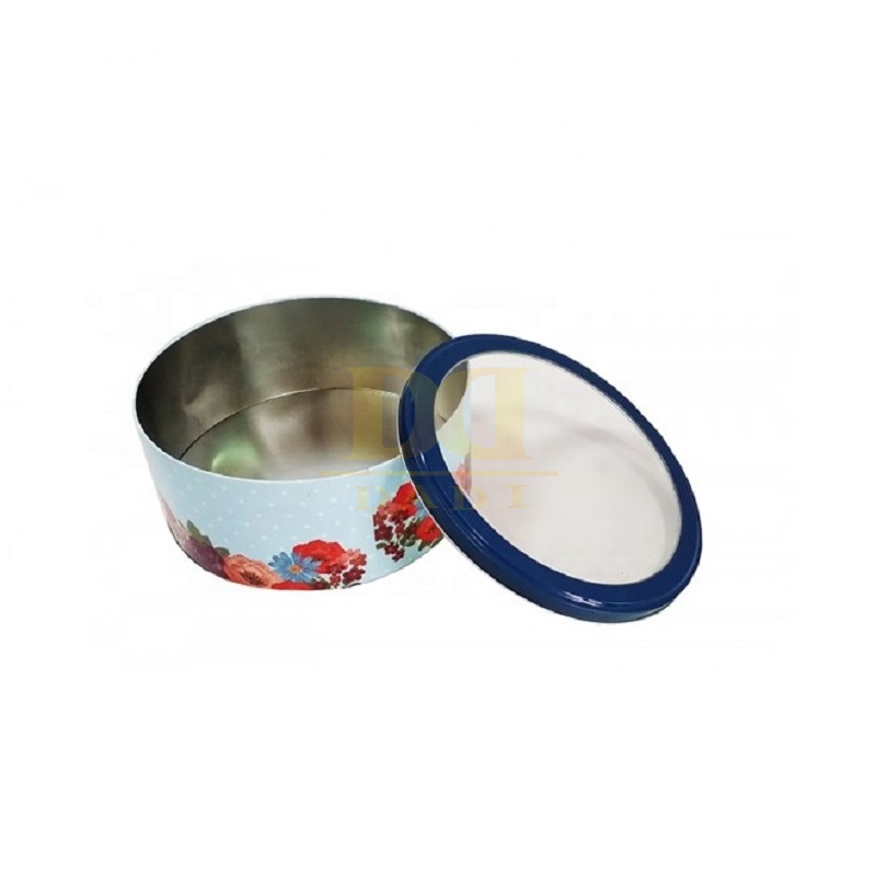 Low Profile Circular Tin Vintage Lid Biscuit Box 360 Degree Visible Round Tin