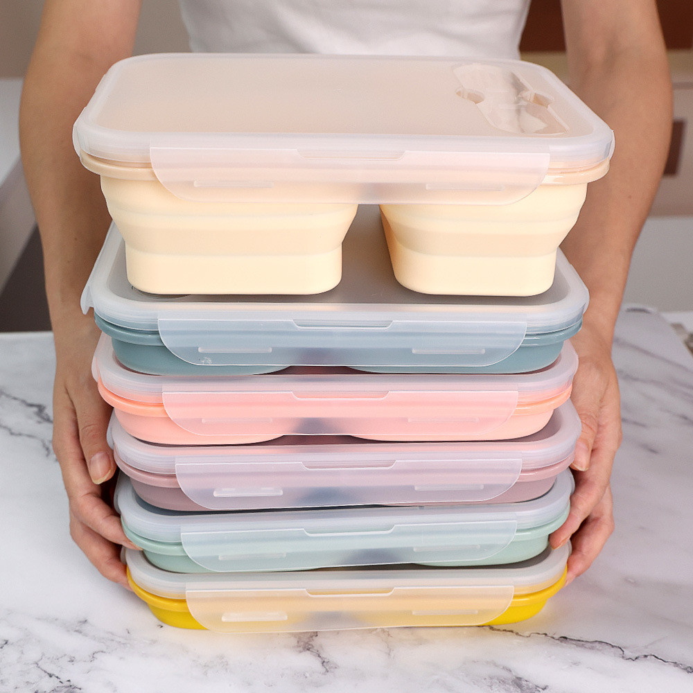 Food Grade Three Compartments Silicone Bento Lunch Box for Kids Customized Request