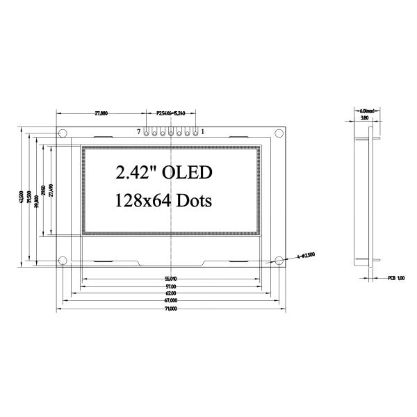 2.42 дюймовая 7-колючая интерфейсная панель управления SPI OLED SSD1309/SPD0301