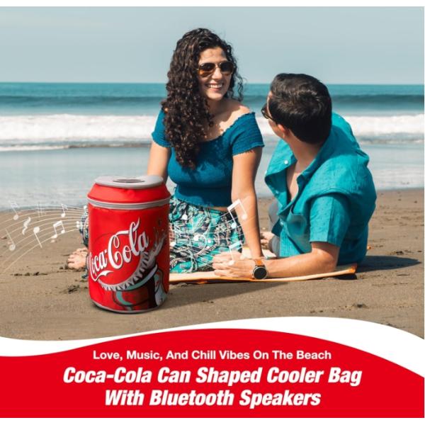 Coca Cola Can Shape Cooler Bag with Bluetooth Speaker, 5H Playtime, Adjustable Straps, Zippers, 5-Layer Insulated Fabric Keeps Food Fresh for 12 Hours, Perfect for Outdoor and Indoor BBQ Parties