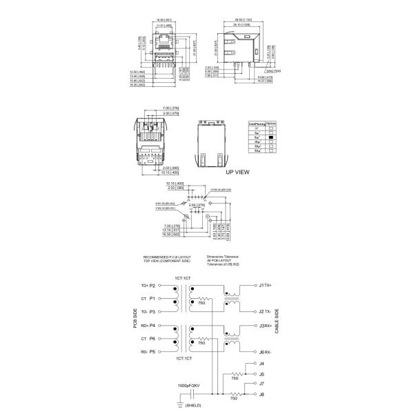 Magnetic RJ45 Connector 10 / 100 Base - T  RJ45 USB Connector Tab Up USB 2.0