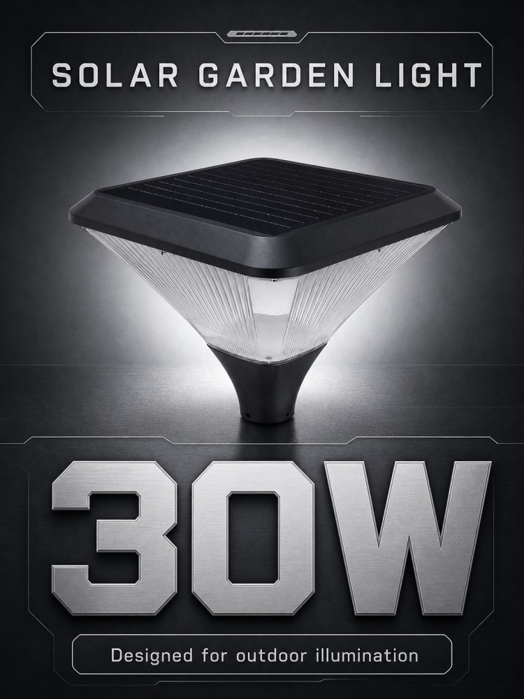 Modern Square Solar Garden Lights Warm White 30W 50W Pole Mount Weather Resistant