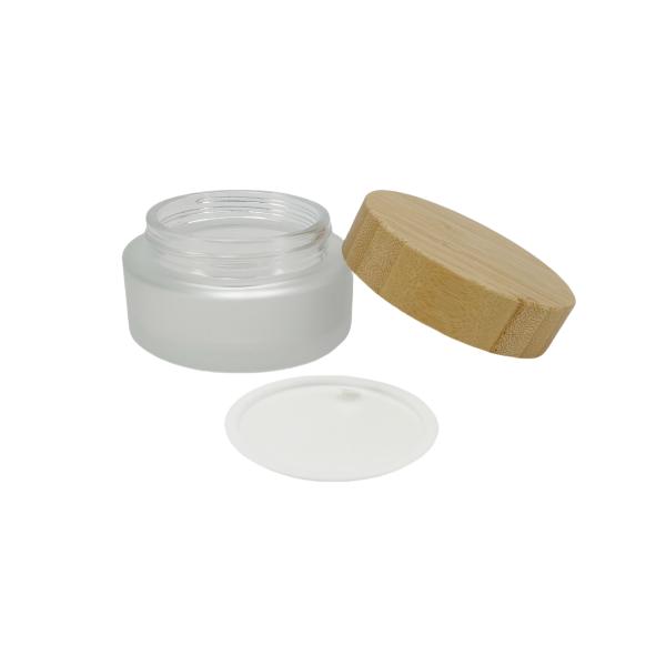 30g 50g Frosted Glass Cosmetic Jars With Bamboo Lids Luxury Face Cream Container