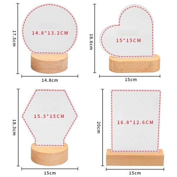 Sublimation Led Acrylic Photo Frame Blanks Wood Base Acrylic Picture Frames Lamp Custom Printing
