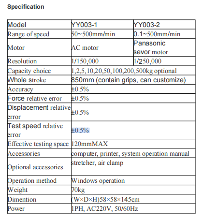 Universal Tensile Testing Equipment with 0.1~500mm/min Speed Range, ±0.5% Accuracy, and 850mm Stroke for Tensile Compression Bending Shear Peel Tests