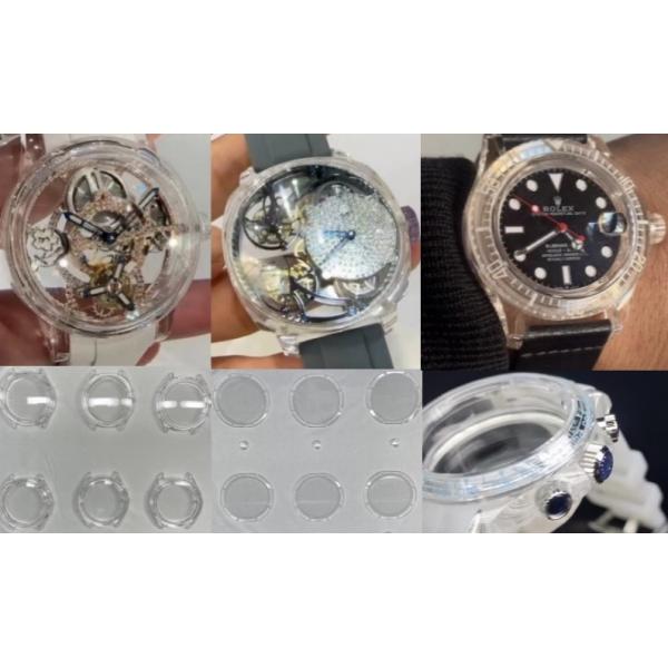 Kit de relógio de cristal único de safira transparente para movimento personalizado