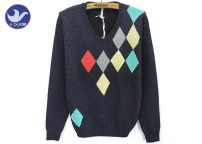 Argyle Men's V Neck Cable Knit Jumper , Long Sleeve Jumper Mens Diamond Intarsia