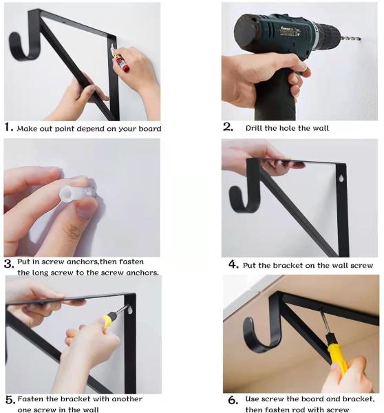 15 * 9 polegadas parede montada Prateleira Brackets Roupas Pendurador Pólo Armário Rod Support Bracket